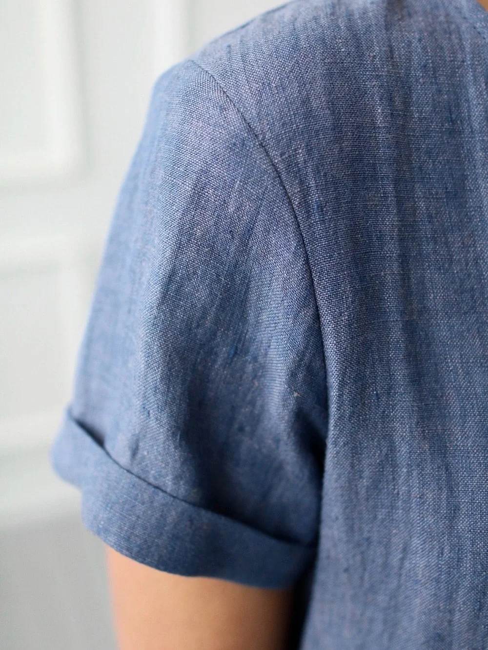 Blue Button-Front V-Neck Midi Dress - Picture 4 of 13